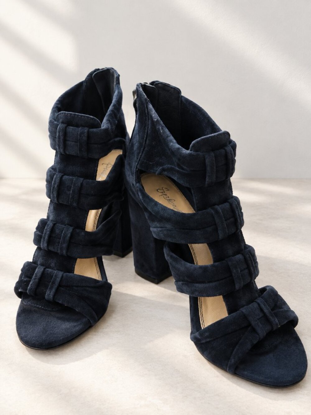 Splendid Navy Blue Suede Strappy Block Heel Sandals Size 6.5 0884